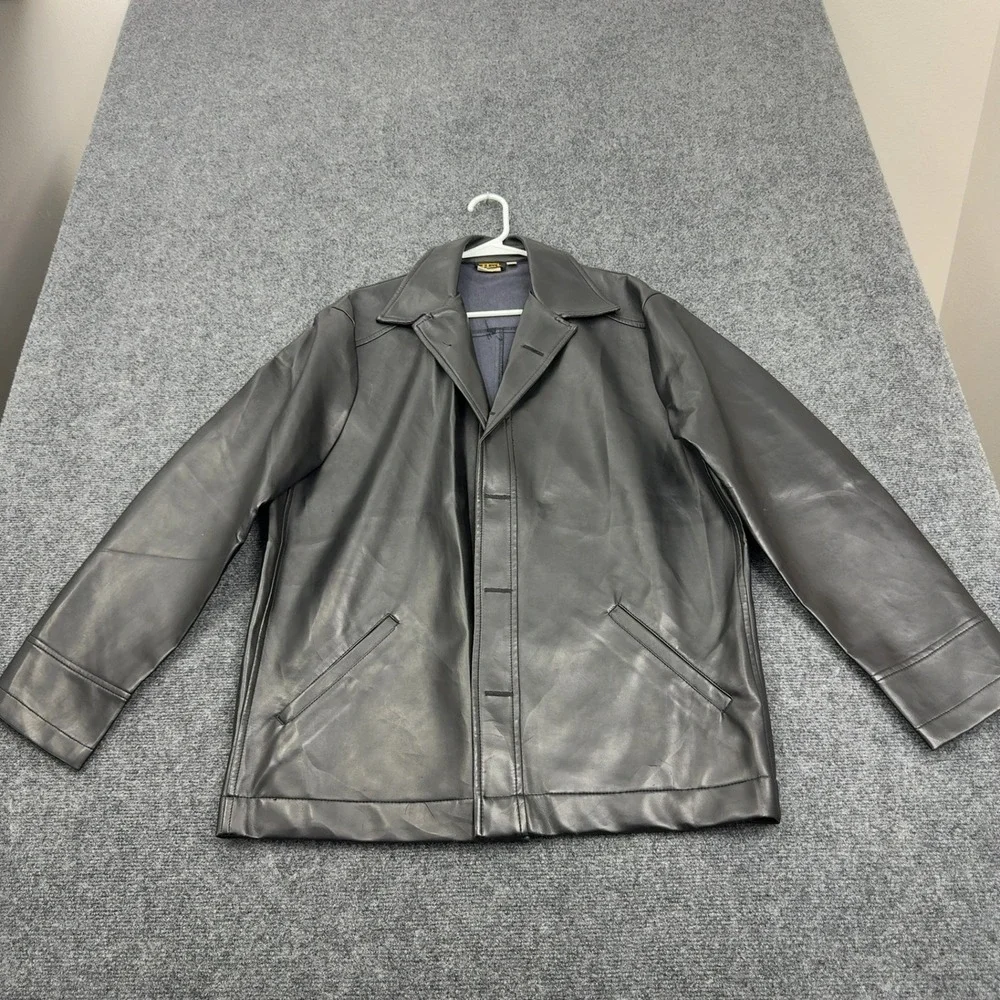 Vintage Fink Classics Jacket Mens M Black Faux Leather Button Up Retro 70s Style